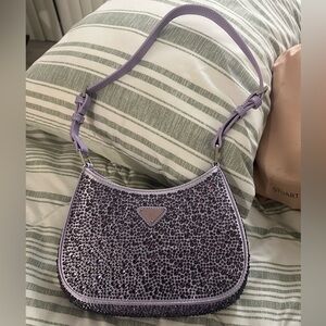 Pr@$d@ shoulder and crossbody bag Cleo satin bag with crystals purple color new